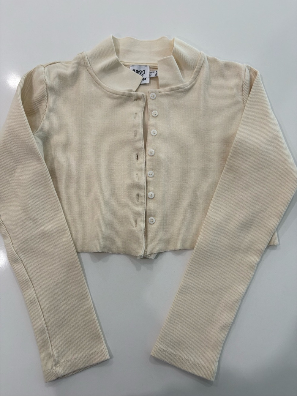 Princess Polly Cream Ribbed Cropped Button-Up Cardigan Size 4